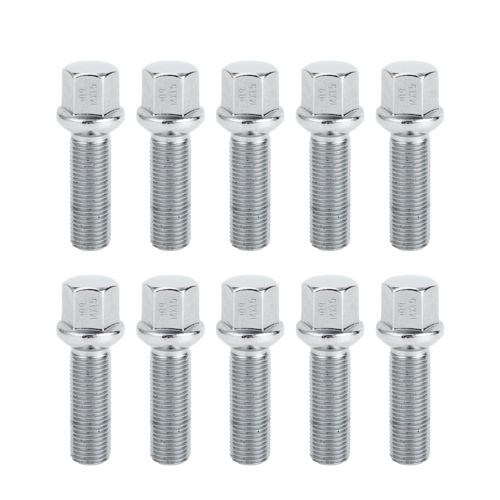 Bullone per Dado Ruota a Sfera M14x1.5mm per Volkswagen 19mm Esagono 40mm Lunghezza Asta Robusto | Bulloni Estesi Tono Argento 10 Pz