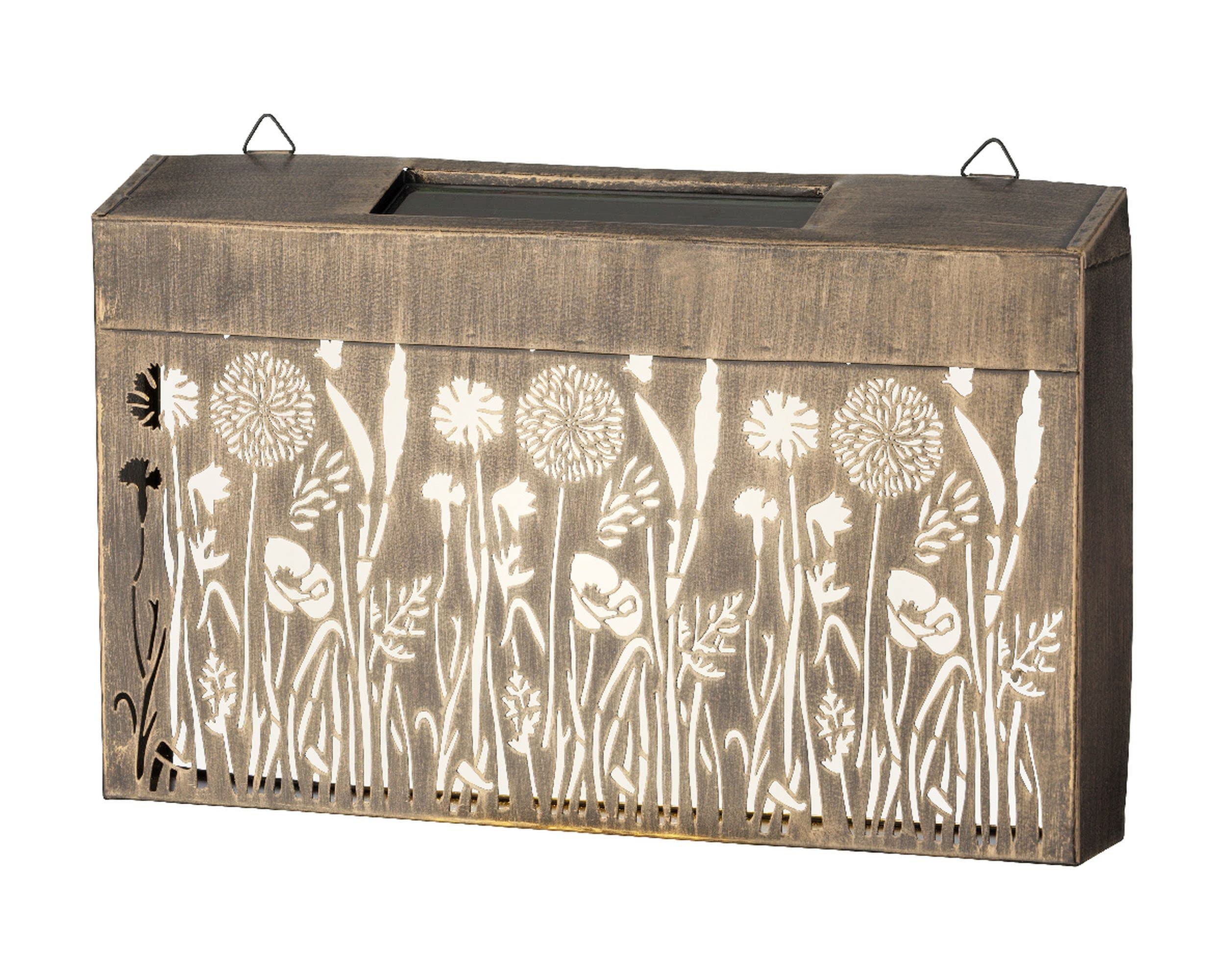 Lumineo Small Solar Wall Art Garden Decoration Rustic Gold Wild Flowers Warm White 35cm