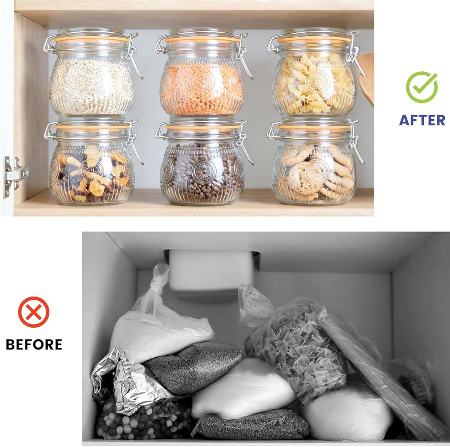 Amzcku Wide Mouth Vintage Mason Jars with Airtight Lid 16oz, Canister Quart Jars for Kitchen Storage - for Coffee, Sugar, Beans 6 Pack - Image 4