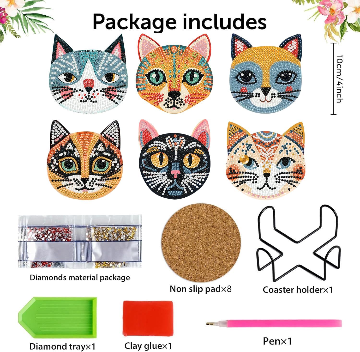 6 Pcs Diamond Art Coasters Kit for Adult with Holder, Diamond Coaster 4x4in image 3