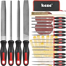 Keze 25 Pcs Metal File Set,Premium T12 Carbon Steel Flat/Half-Round/Round/Triangle Large Files,14 Pcs Needle Files with Case,4 Pcs Sandpaper,Brush,and A Pair of Gloves,for Woodworking.