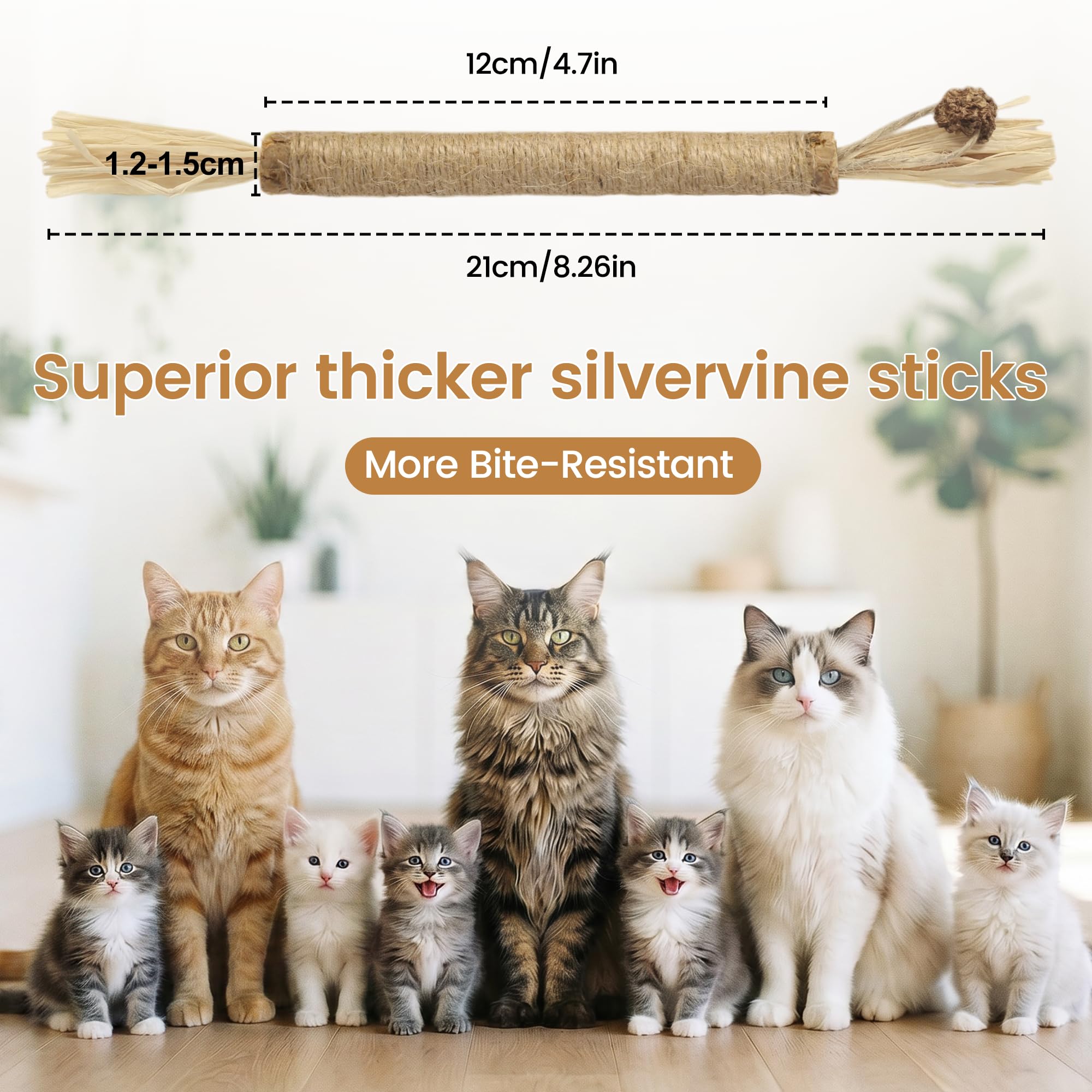 Juguetes para gatos, 7 cuerdas masticables para gatos y palos de vid plateada para gatos con hierba gatera natural y vid plateada, juguetes de limpieza segura de dientes para gatitos de