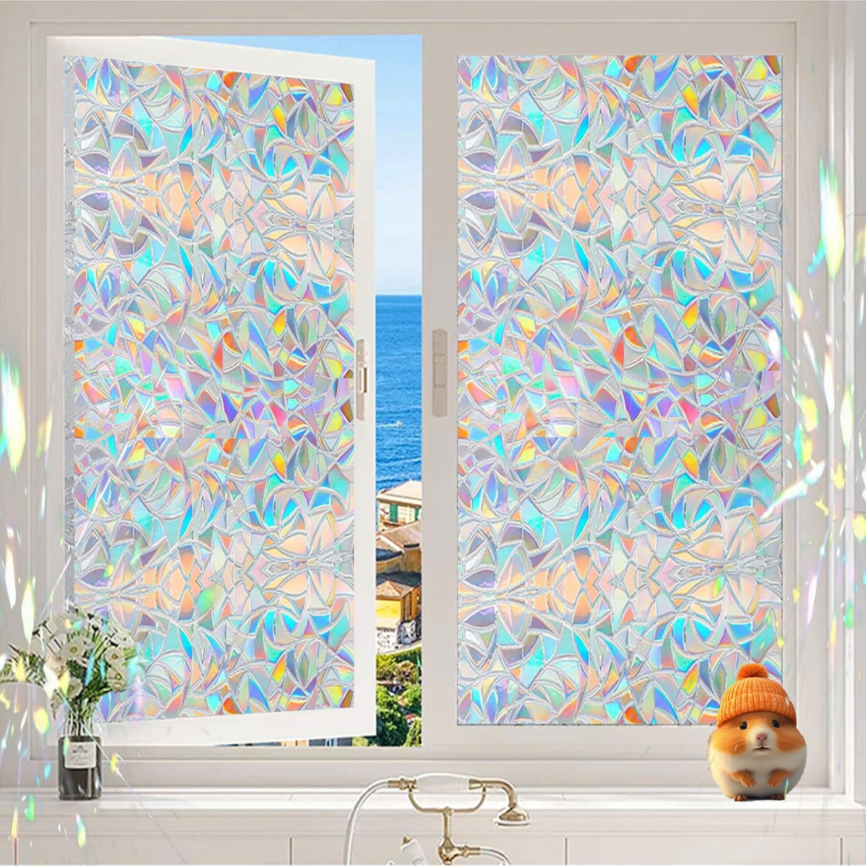 Window Film Privacy Stripe 120 x 300 cm, Light Blocking, Daytime Privacy Decorative, Removable Reusable, Covering Frosted Window Film with Toolkit for Window, Crescent