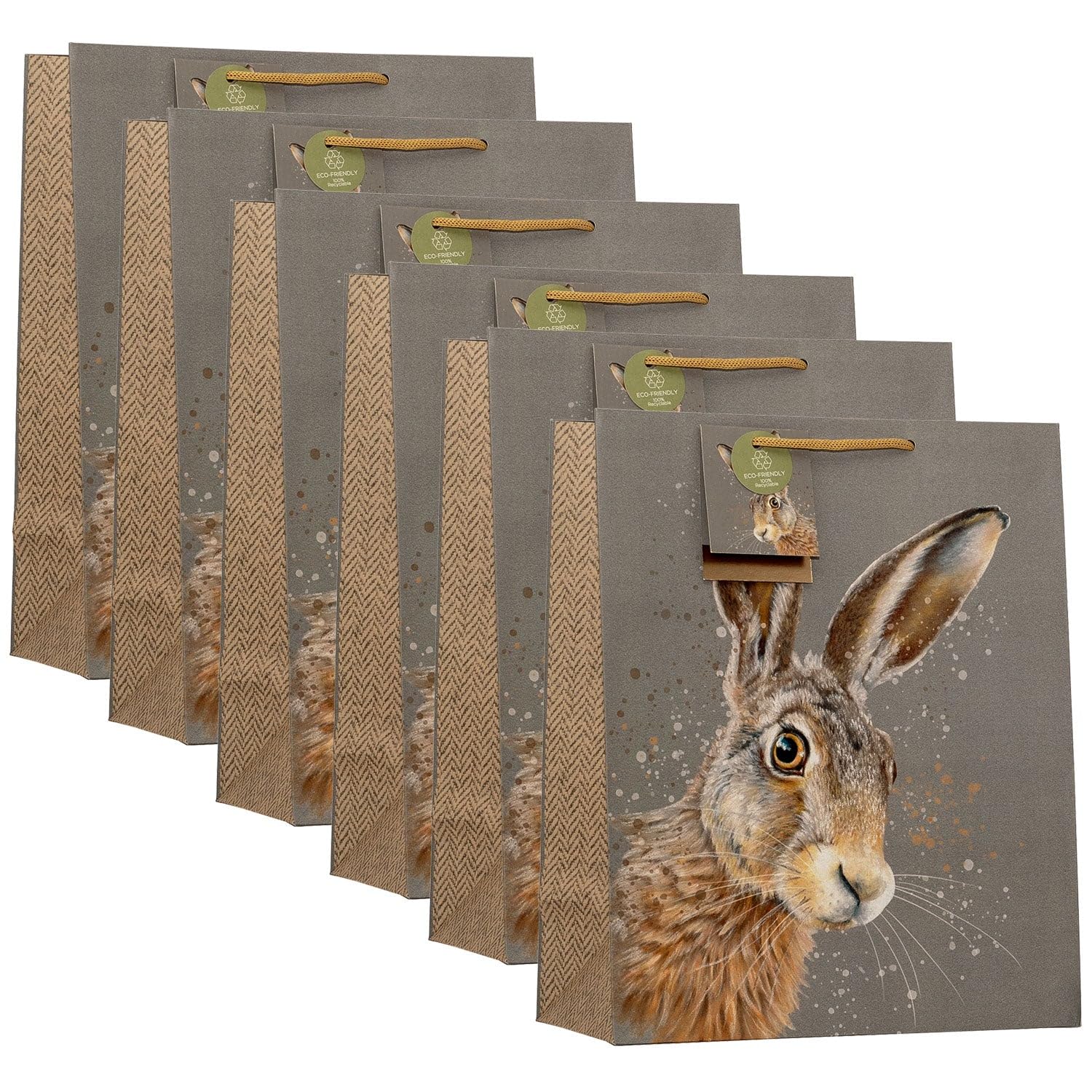 Design By Violet Hare Design Large Gift Bag – Set of 6 Decorative Paper Birthday Gift Bags with Ribbon Handles for Parties and Events, Eco Friendly and 100% Recyclable