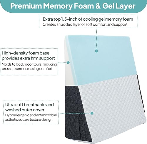 Miniatura 3 de Almohada de cuña de cama para dormir, almohada triangular de 8 pulgadas con parte superior de espuma viscoelástica, almohada de cuña inclinada de