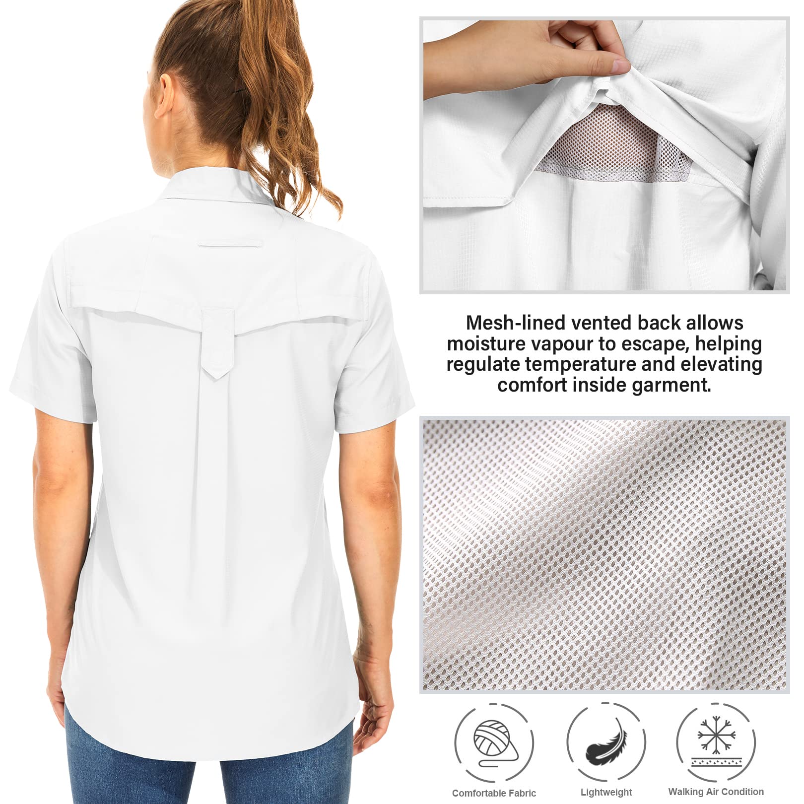 yeyity Chemisier à manches courtes pour femme - Protection UV - Chemise de randonnée - Respirant - Séchage rapide - Pour l'extérieur - Haut d'été
