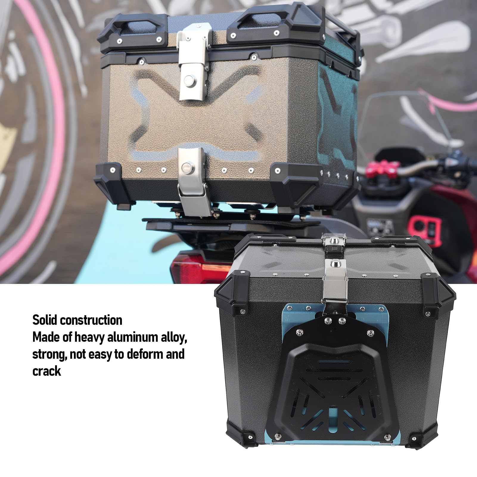 Fabater Kufer Motocyklowy 55L Odporny na Wstrząsy Bagażnik ze Stopu Aluminium, Uniwersalny, Czarny