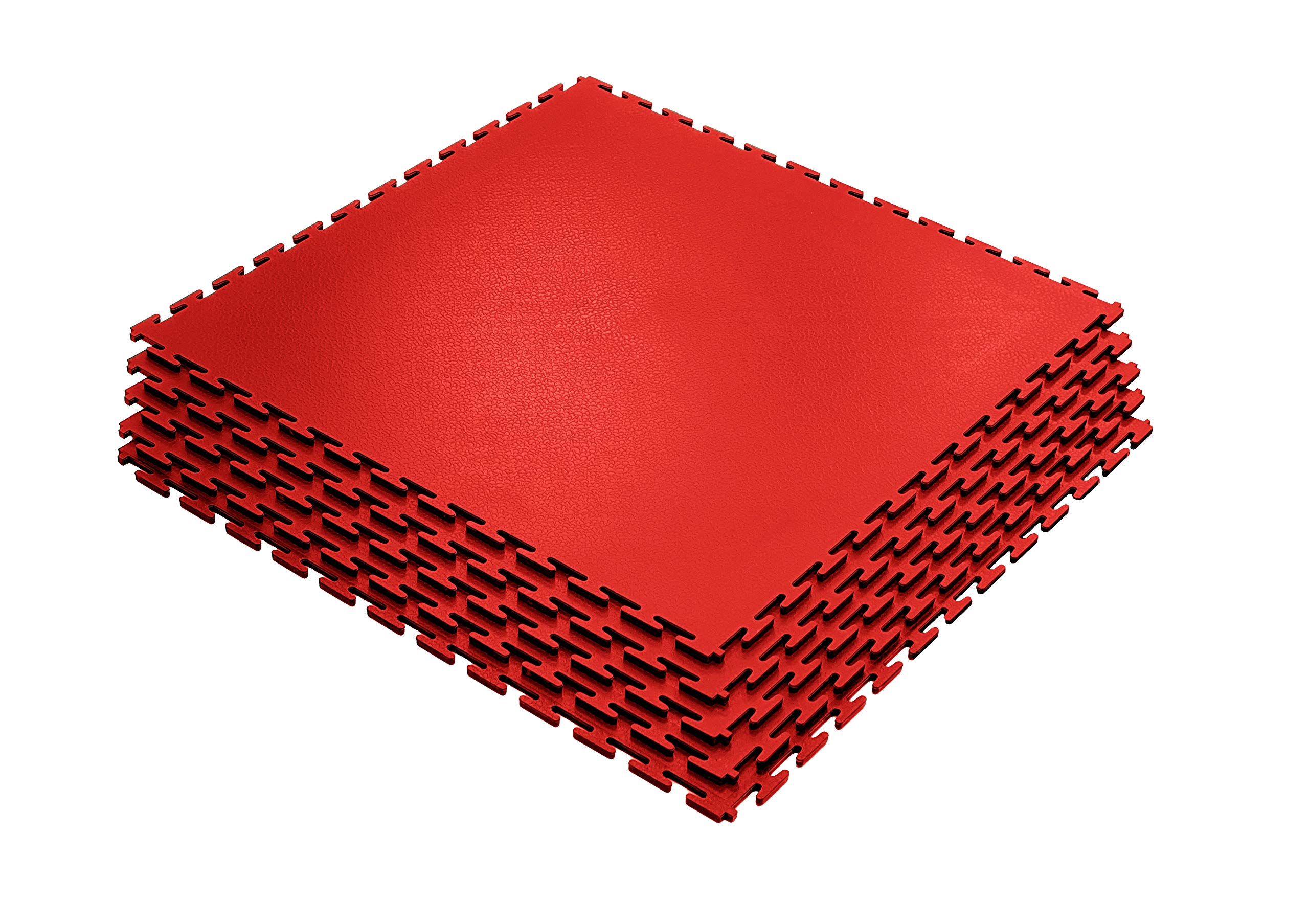 Garage and Gym Floor Tiles, Ecotile - Anti-Slip PVC Interlocking Flooring (32Tiles/8sqm, Red)