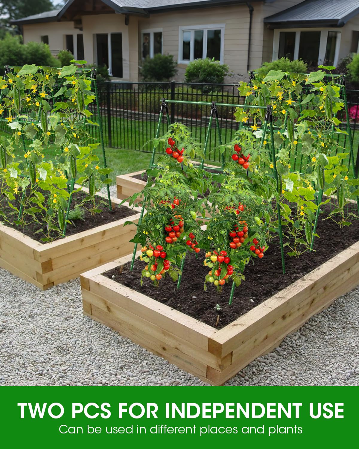 MYMULIKE Paquete de 4 enrejados de pepino, enrejado de jardín para plantas trepadoras al aire libre, enrejado de pepino con marco en A para cama elevada, soporte de cultivo de plantas para tomate