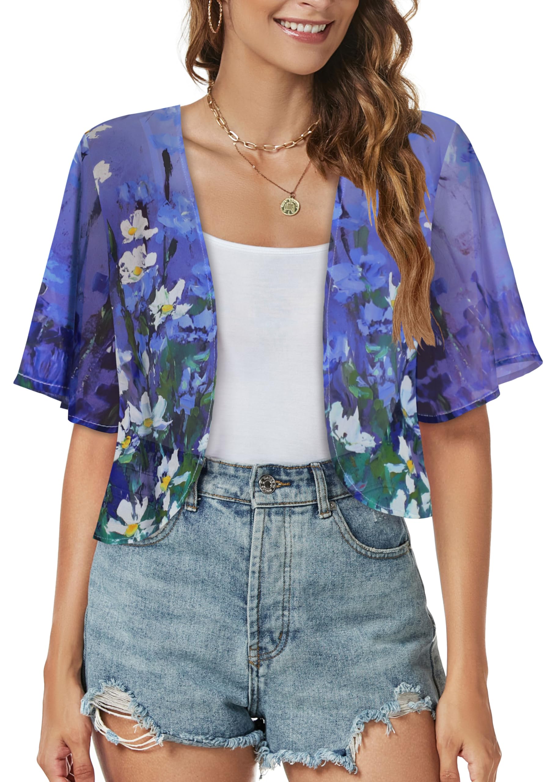 Women Shrug Chiffon Cardigan Open Front Short Sleeve Sheer Bolero for Dress | Lightweight Cropped,Loose Fit,Mesh Cover Up,Shawl Evening Dresses,Summer Outfits