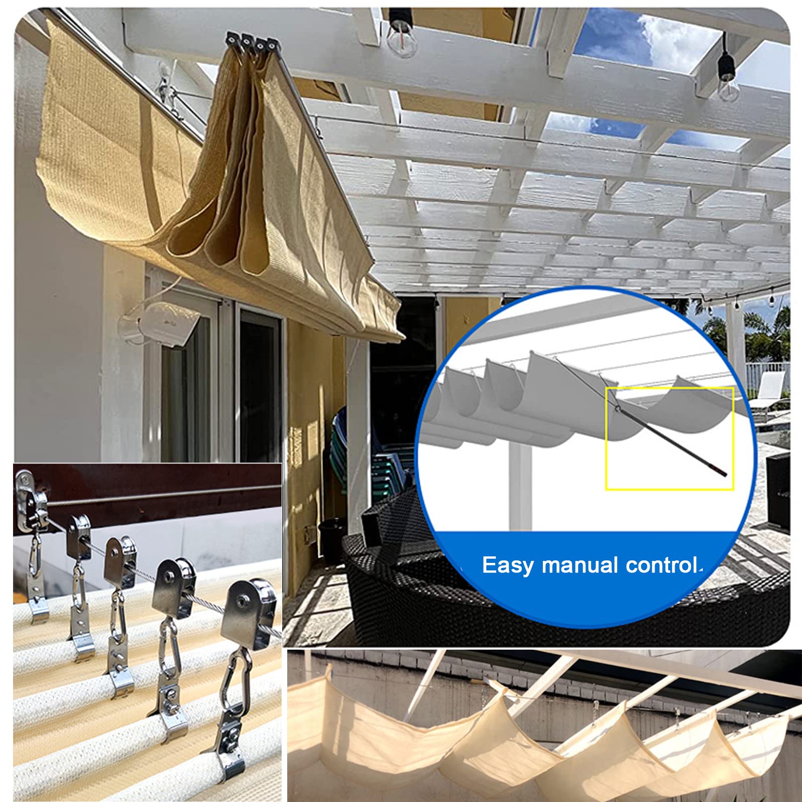 Wysuwana pergola, zadaszenie na patio, zdejmowana markiza z ochroną przed promieniowaniem UV, wzór fal, 1,2 x 9 m, do ogrodu i na taras,