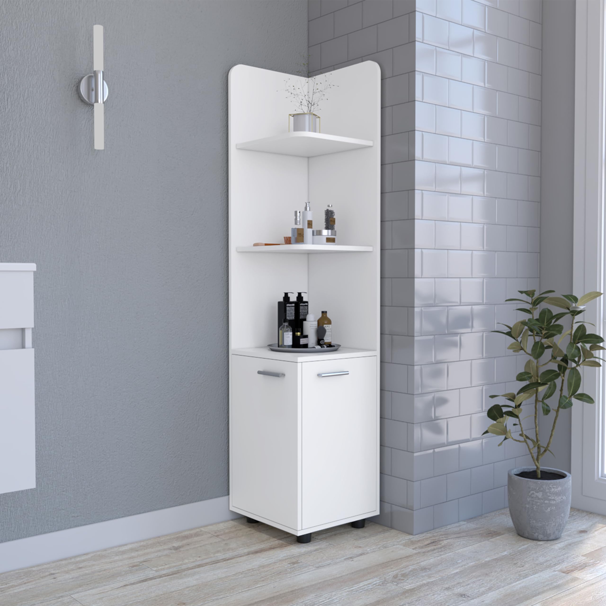 ROCKRAIN Modern White Linen Cabinet: 2-Door Freestanding Bathroom Storage - Open Shelves & Durable Particle Board - Organize Towels & Toiletries for Home & Apartment