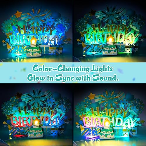 Miniatura 3 de INPHER Tarjeta de cumpleaños musical 3D desplegable con luz LED soplada y reproduce feliz cumpleaños, tarjetas de felicitación sorpresa, regalos