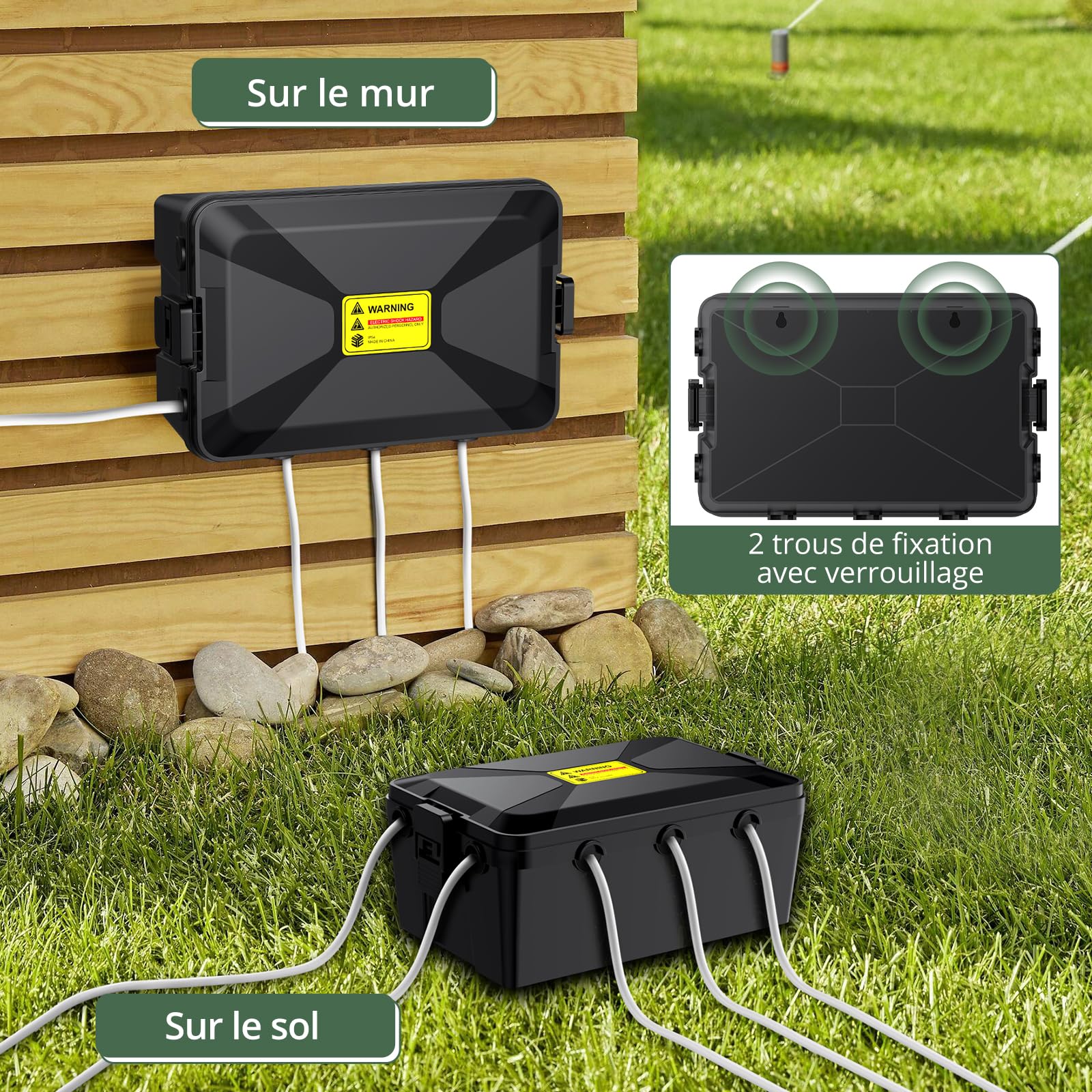 EYPINS Boîte à câbles étanche - Grande boîte électrique d'extérieur étanche IP54 - Pour protéger les rallonges multiprises - 33,5 cm x 22,5 cm x 14,5 cm - Noir