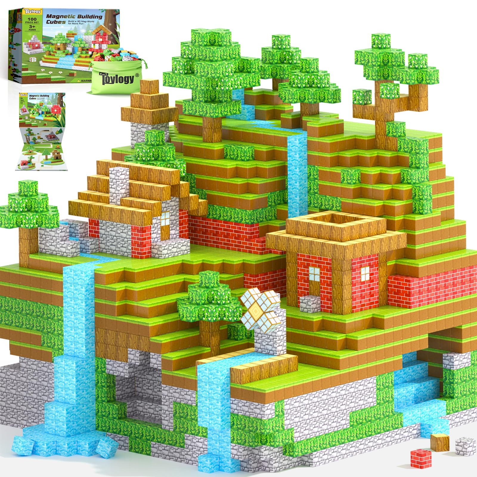 100PCS Magnetic Blocks-Build Mine Magnet World Set for Boys & Girls Age 3-5 6-8, STEM Sensory Toys for Toddlers Gifts for 3+ Years Old Girls Boys,1" Magnet Cubes Classroom Must Haves Construction Toys