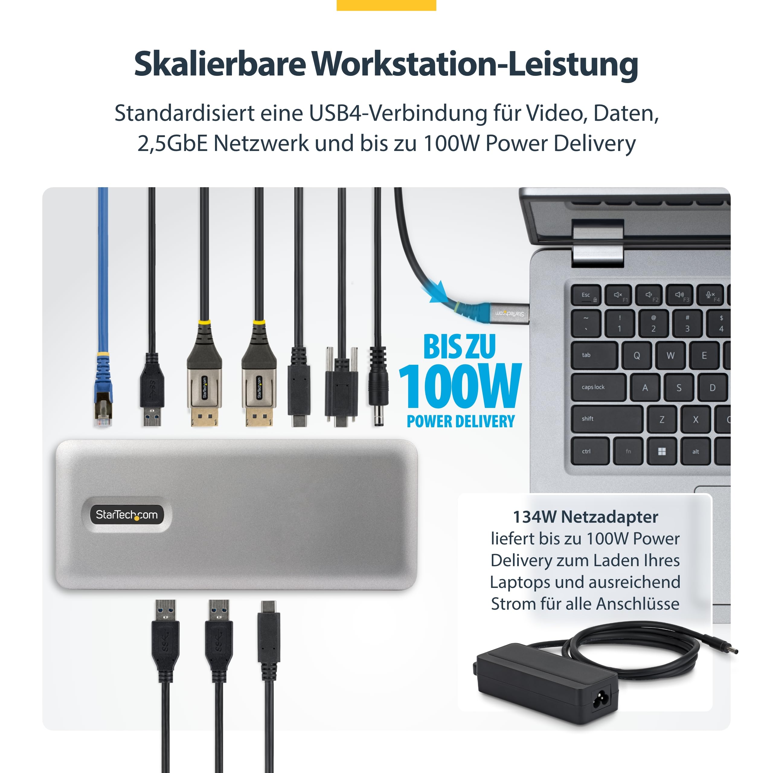 StarTech USB4 Universelle Dockingstation, Dual 4K 144Hz oder 8K 60Hz DP | Mac, Windows, Treiberlos, 2,5GbE, PXE-Boot, Wake-on-LAN, VESA, Thunderbolt 5, Kensington