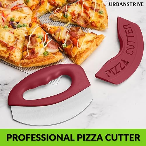 Miniatura 6 de Urbanstrive Cortador de pizza de acero inoxidable resistente con tapa, cuchillo de pizza de hoja súper afilada, cortador de pizza, accesorios de