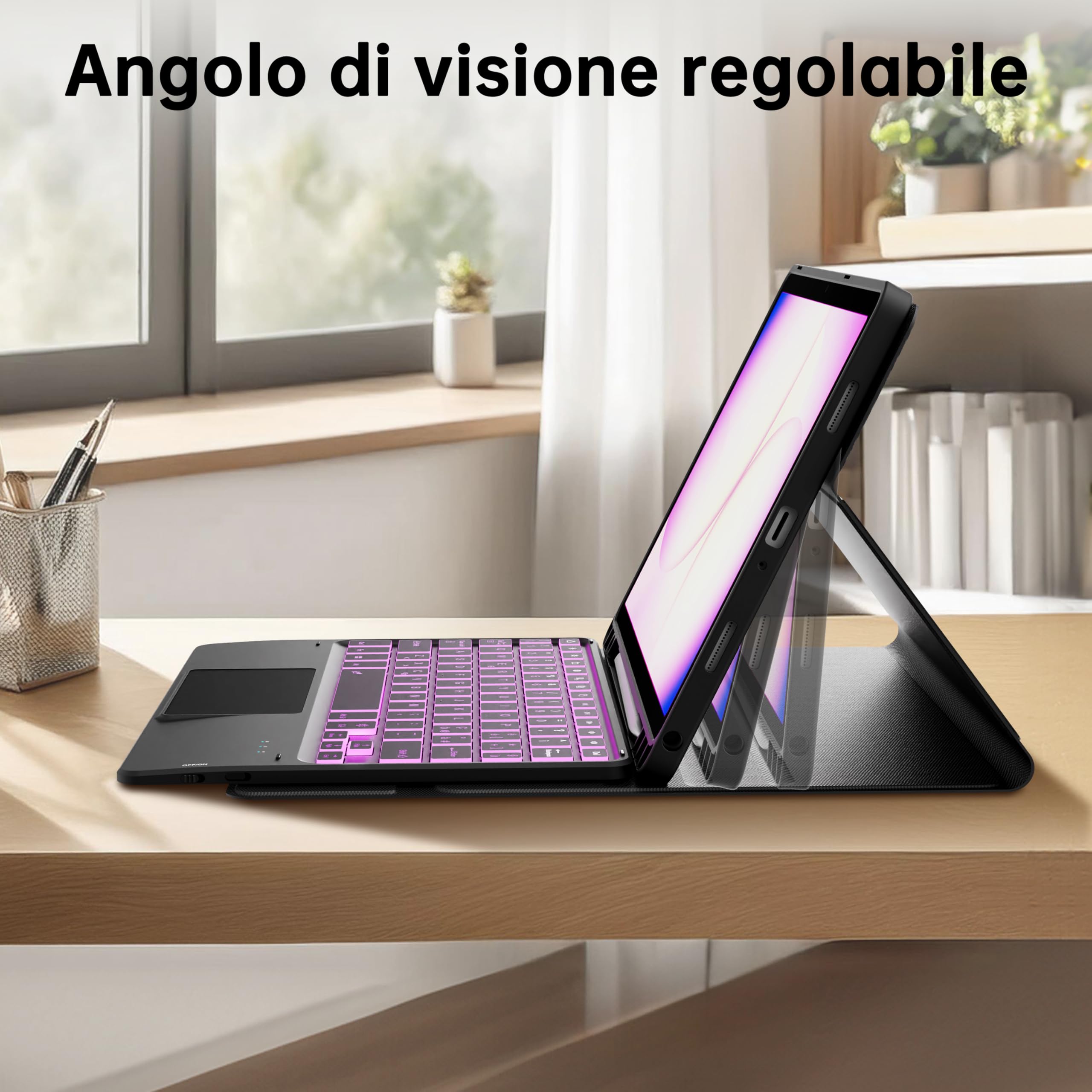 VANKEYPAD Tastiera Custodia per Samsung Galaxy Tab A11+/A9 Plus 11 Pollici - 7 Couleurs Rétroéclairage Touchpad Tastiera Rimovibile Bluetooth - Tab A11 Plus/A9+ 11" Custodia QWERTY Italiano, Nero