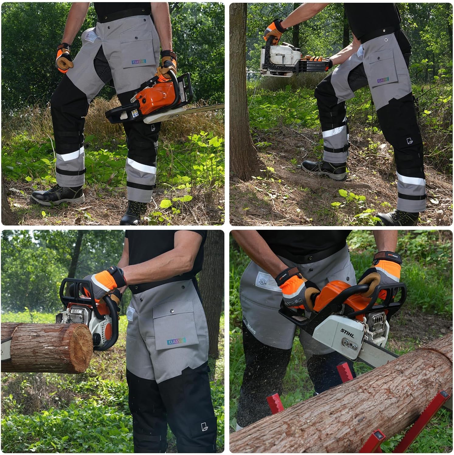 8 Layers Chainsaw Chaps, Heavy Duty Chain Saw Safety Equipment with Adjustable Belt and Gear Pocket, Classic D
