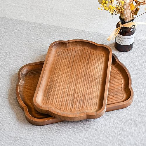 Bandeja de madera rústica para decoración de granja, bandejas decorativas rectangulares marrones, platos de charcutería para frutas, café, ideal