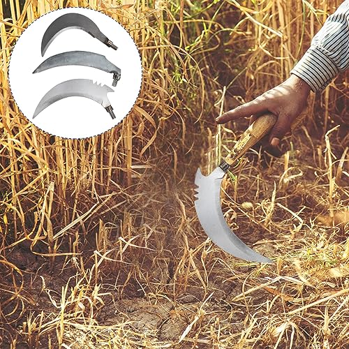 Miniatura 5 de DOITOOL Deshierbe hoz 3 piezas cabezas suministros manuales mango cosecha piezas de jardinería acero sin accesorios de pesca reemplazo de hoces de