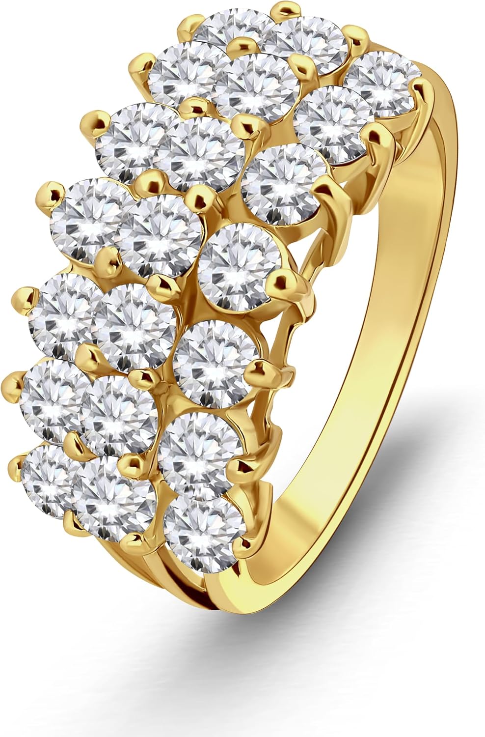 Hoops & Loops 925 Sterling Silver Cubic Zirconia Three Row Half Eternity Anniversary Fashion Statement Wedding Bridal Ring for Women, Silver, Yellow Gold, Rose Gold