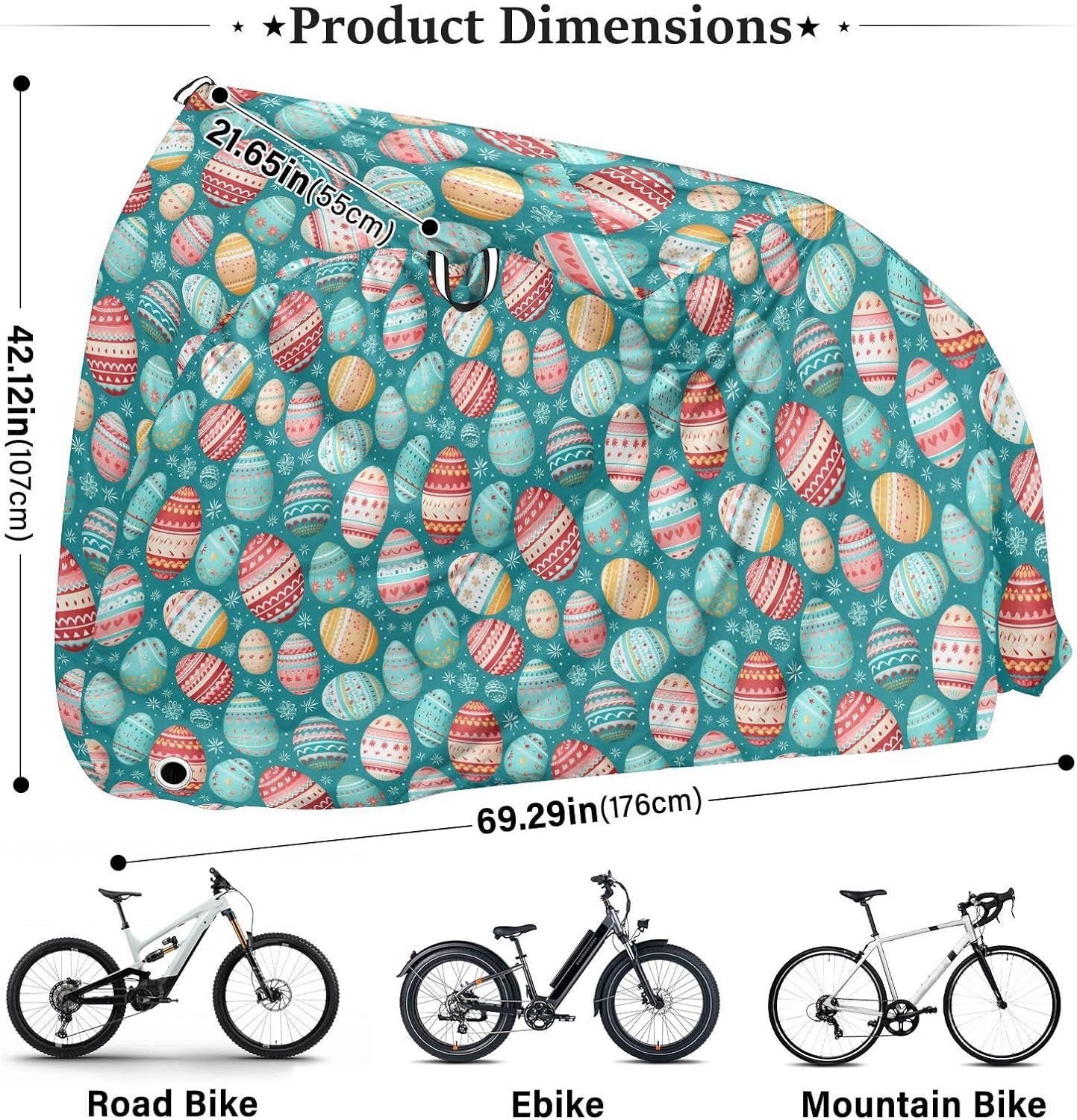 ALAZA Easter Eggs Ethnic Bike Cover Waterproof Outdoor Ebike Bicycle Covers Tarp Protection for 1/2 Bikes, Sun UV Dust Wind Proof