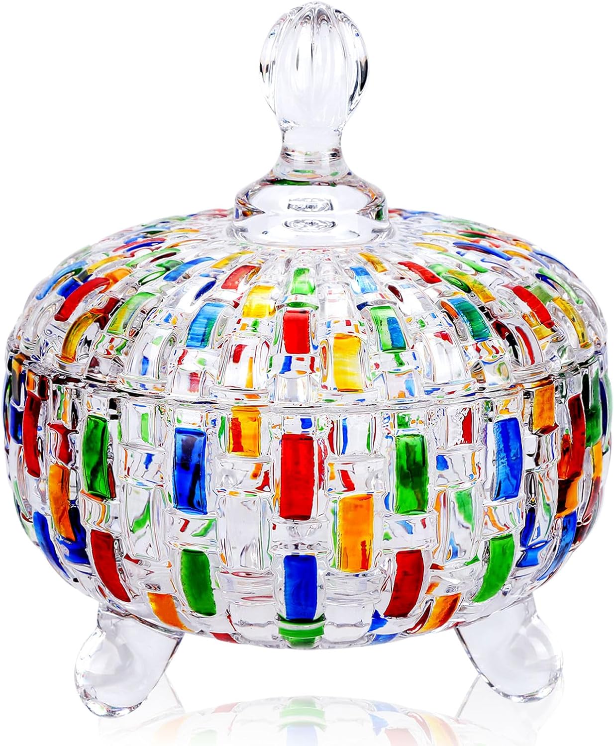 VanEnjoy Multicolor Modern Glass Candy Jars with Lids - 28.22 oz Capacity - Crystal Candy Bowl for Home Office Desk - Snacks, Nuts, Trinkets