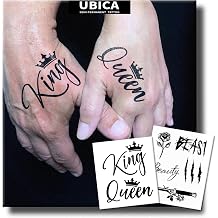 Semi Permanent Tattoo, 2 Sheets King Queen Matching Temporary Tattoos for Couple, Realistic Rose Scratch Small Fake Tattoo, Waterproof & Non-Reflective, Lasts 7-15 Days for Arm Hand