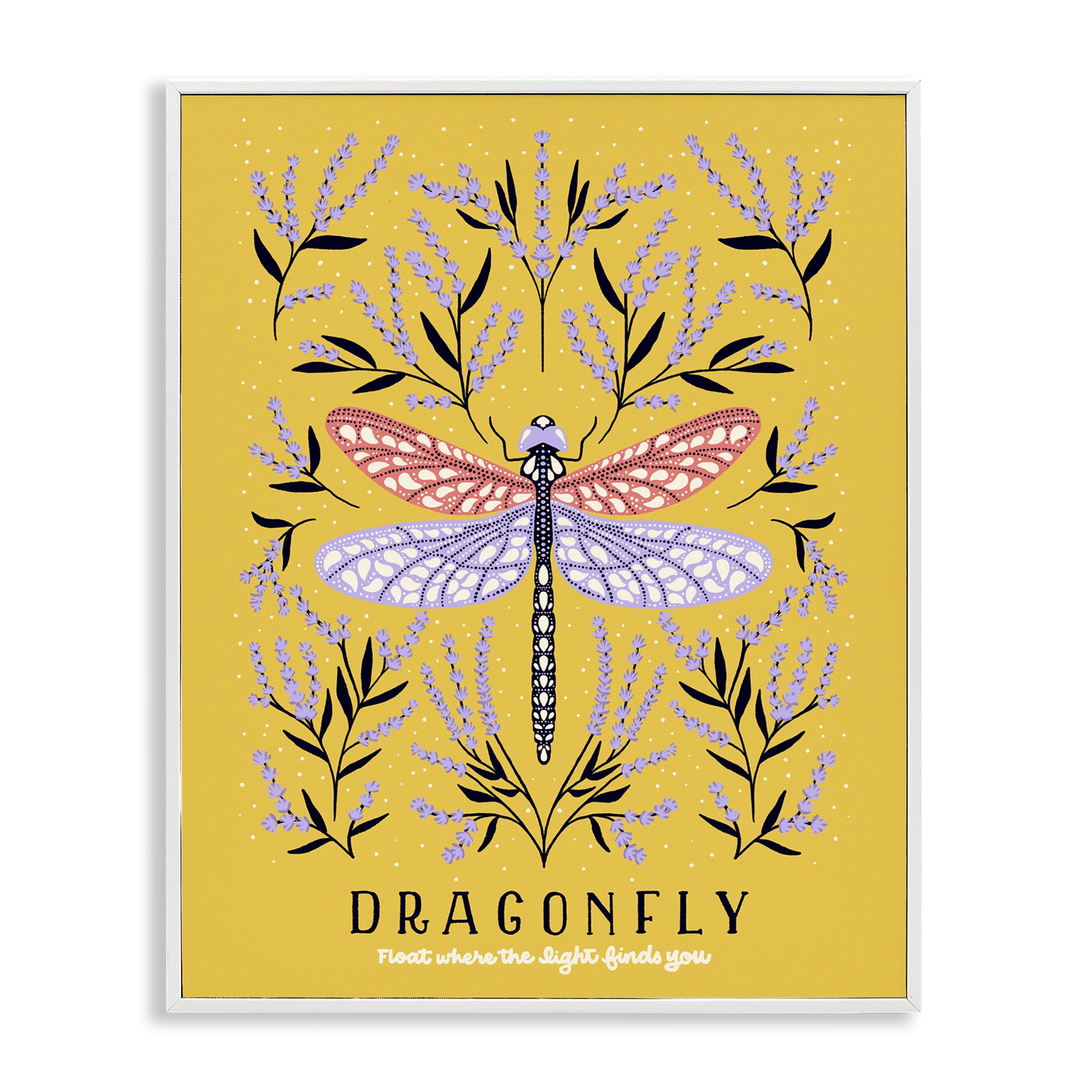 Stupell Industries Coastal White (Textured) 'Dragonfly Symmetry On Yellow'| Framed Giclee Art