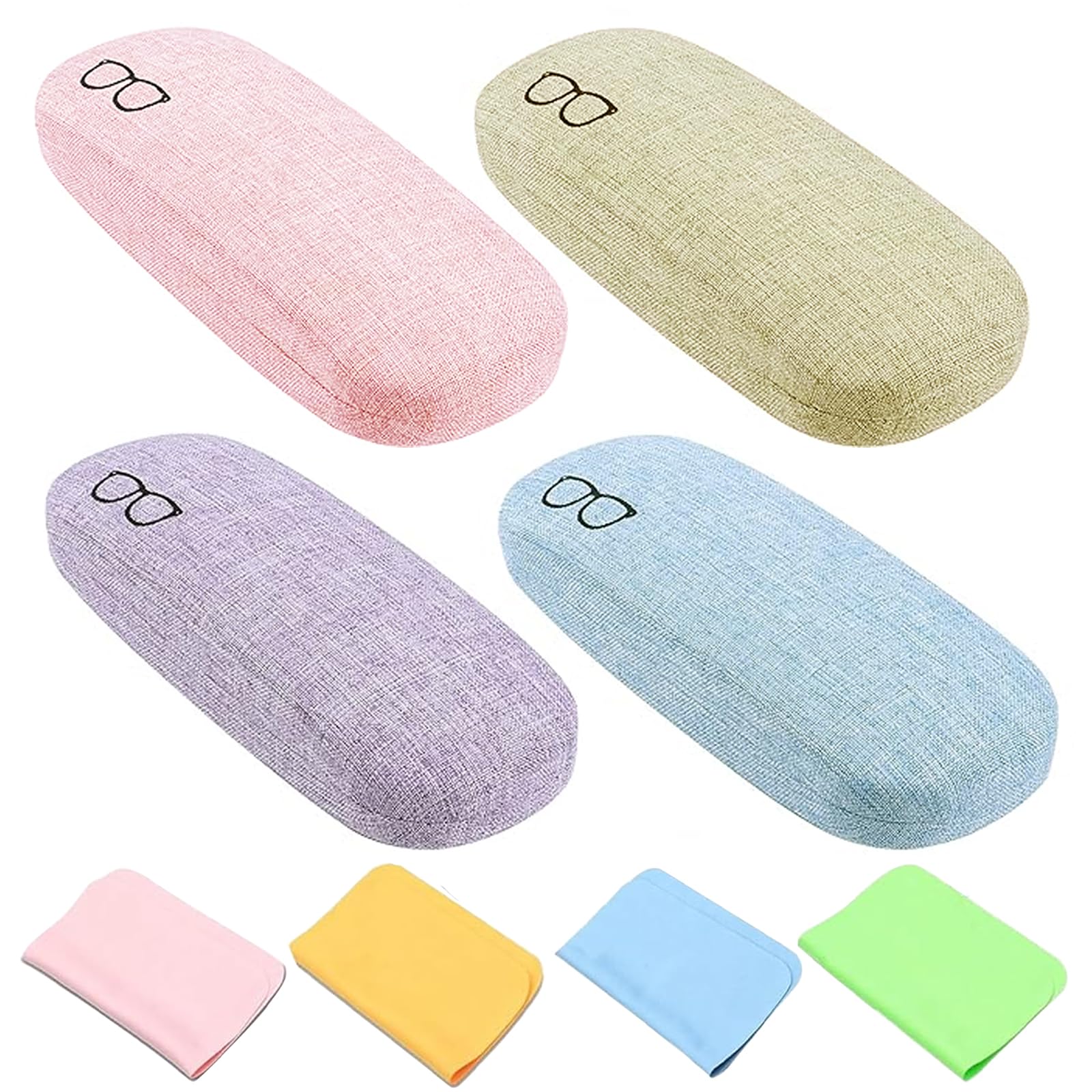 LoNinLoAn 4 Stück Hardcase Brillenetui, Leinenstoffe Glasses Case, Brillenbox Tragbare Aufbewahrungsbox, Brillentasche mit Brillenputztuch für Brillen und Sonnenbrillen, Unisex