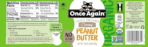 Miniatura 2 de Once Again Mantequilla de maní cremosa orgánica, sin agitación, ligeramente endulzada, tarro de 16 onzas