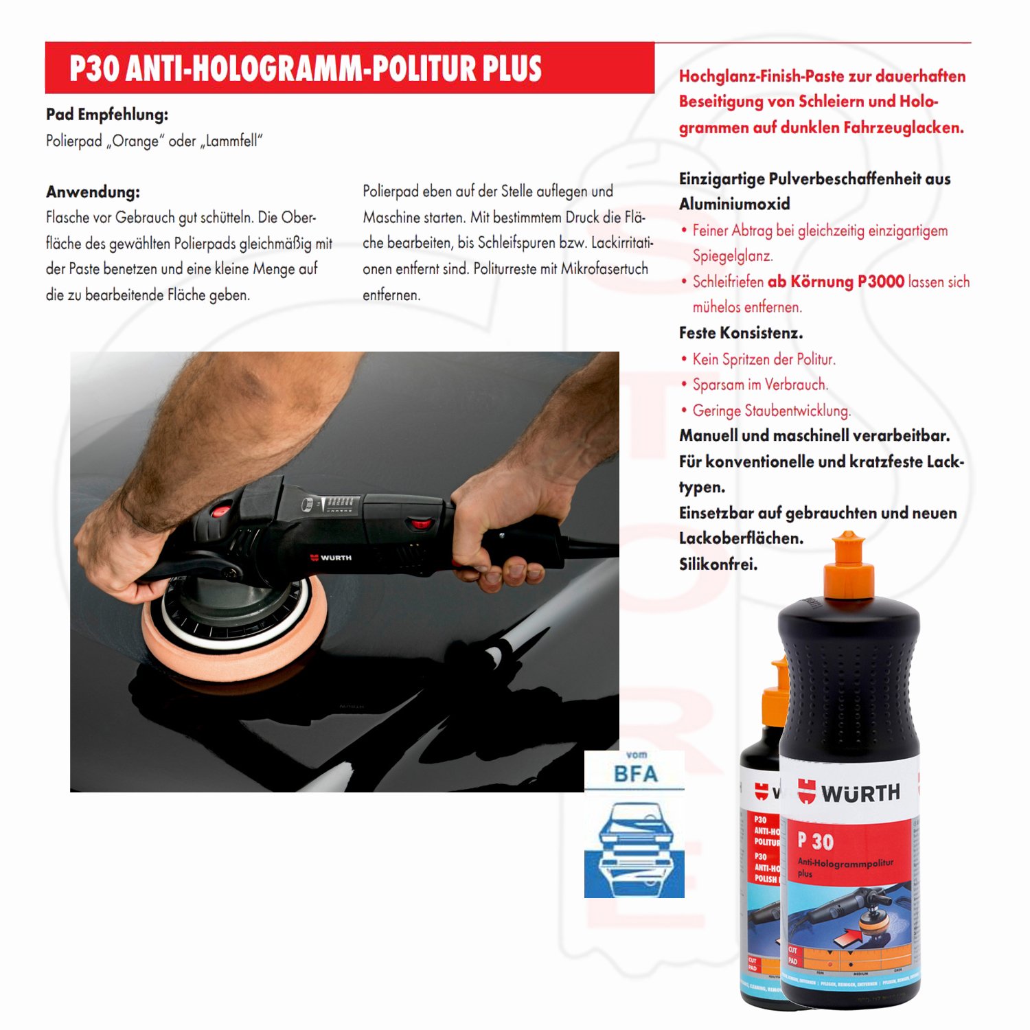 Antihologramm-Politur P30 Plus - 1000ml - Hochglanz-Finish-Politur zur dauerhaften Beseitigung von Schleiern und Hologrammen auf dunklen Fahrzeuglacken