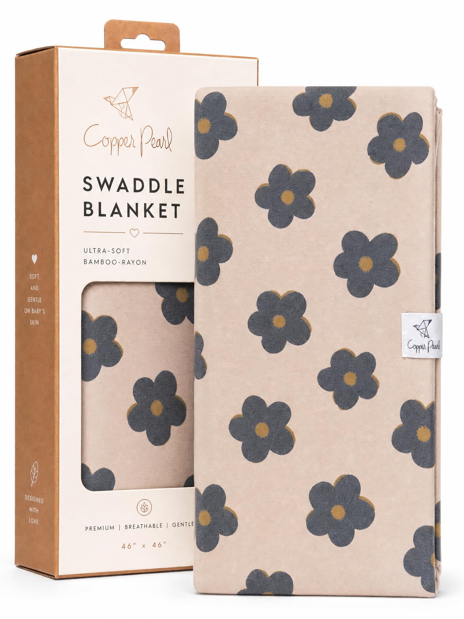 Copper Pearl Swaddle Blankets for Newborns | Soft Stretchy Receiving Blankets for Boys and Girls | Large 46 x 46 Inch Baby Blankets | Lightweight and Breathable Swaddles | Gemma in Tan