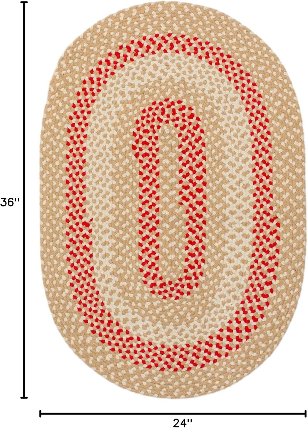 Super Area Rugs Oval 2' X 3' Beige - Red - Ivory Oval Braided Rug for Farmhouse Style Kitchens and Bathrooms