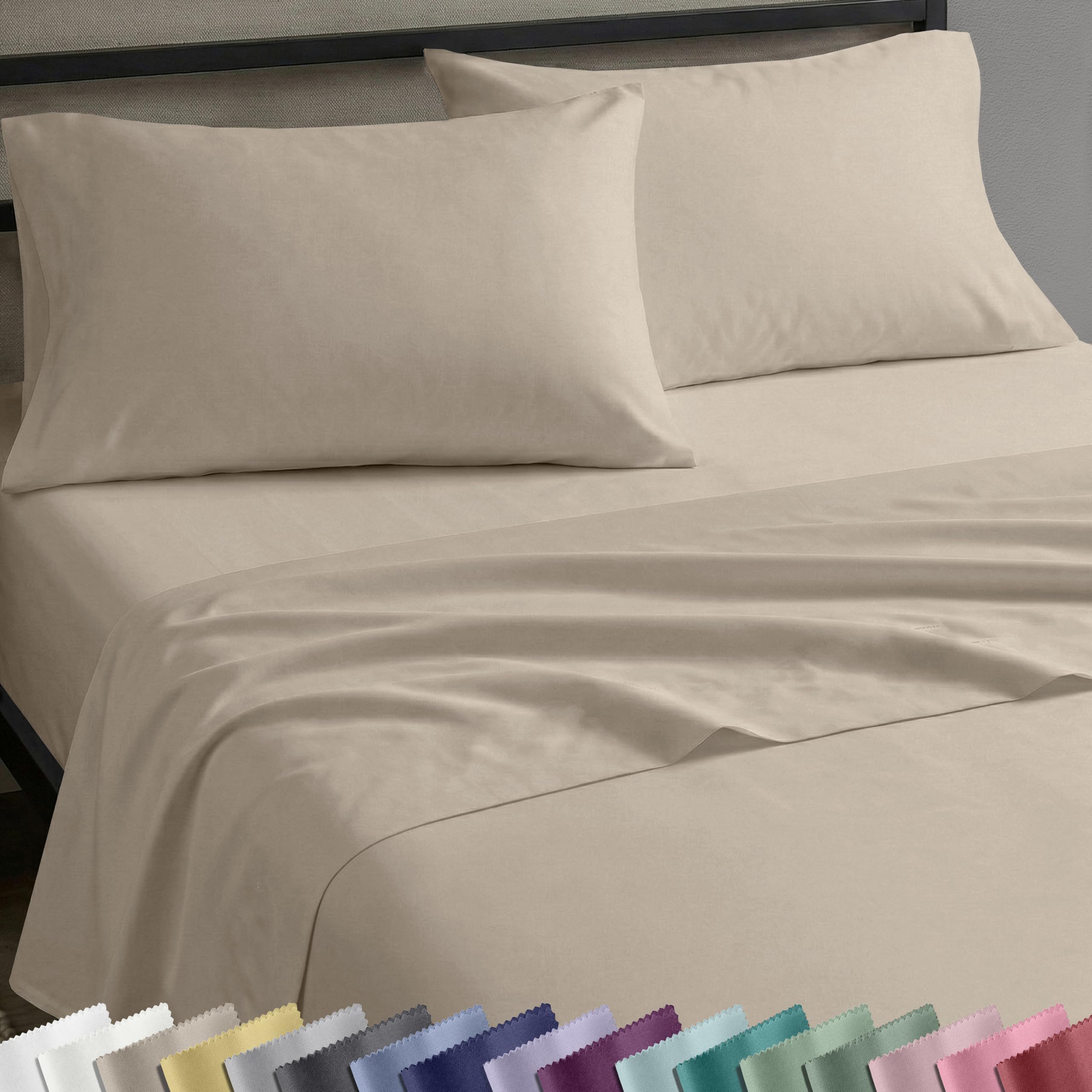 California Design Den Natural 100% Cotton Twin Sheets Set, Soft, Durable Sateen, Oatmeal