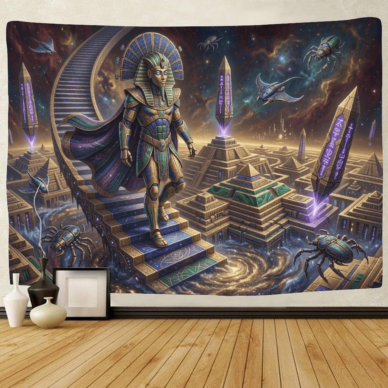 GPMNBCXZK Egyptian Pharaoh Wall Tapestry Futuristic 3D Printed Wall Art Home Bedroom Living Room Decor 180cmx230cm