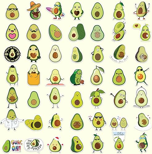 Miniatura 10 de Dorgua 100 calcomanías de aguacate, calcomanías de vinilo de aguacate no repetitivas, lindas calcomanías de aguacate impermeables para botella de