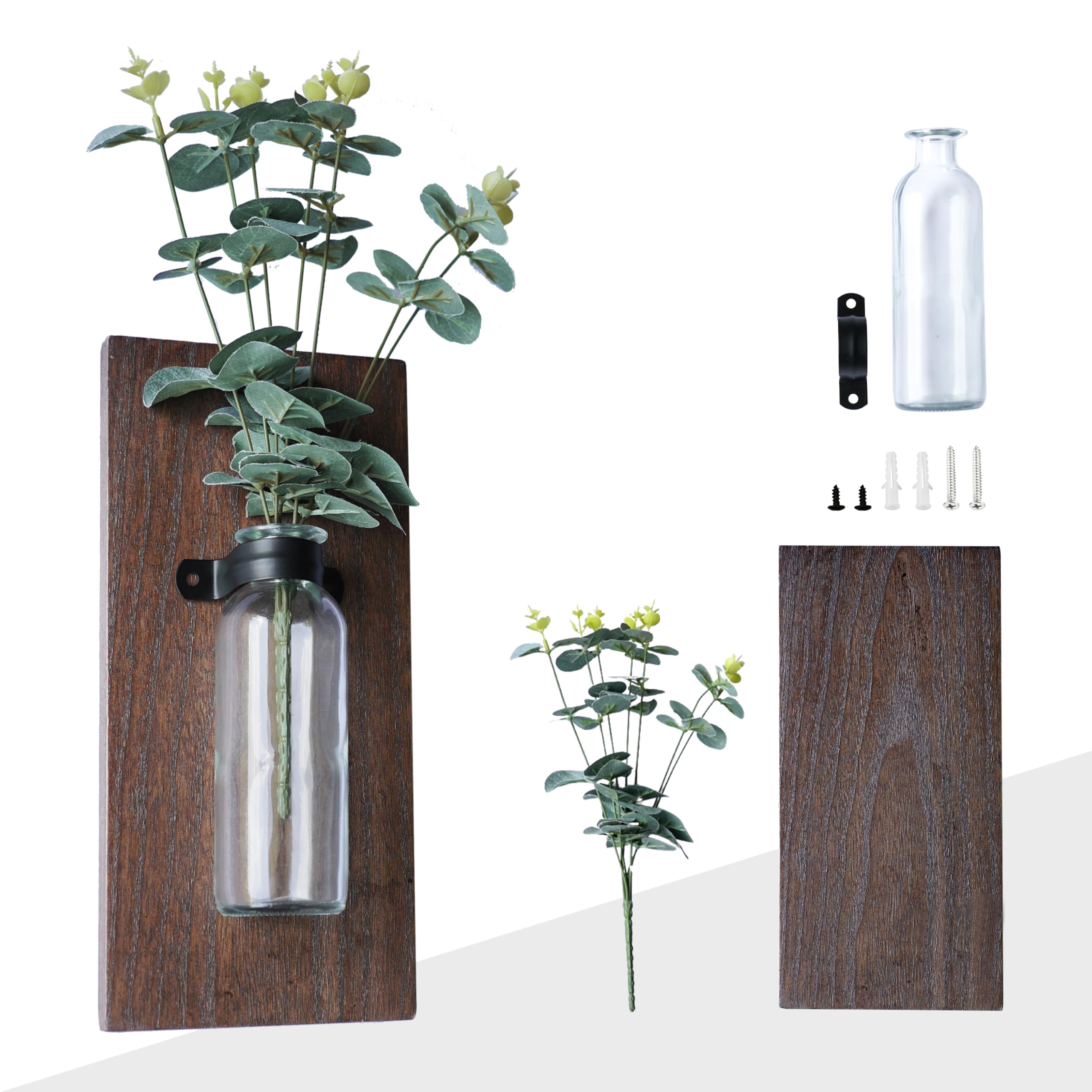 Amazon.com: Zelura 2 Pack Wood Glass Wall Vases and Plants