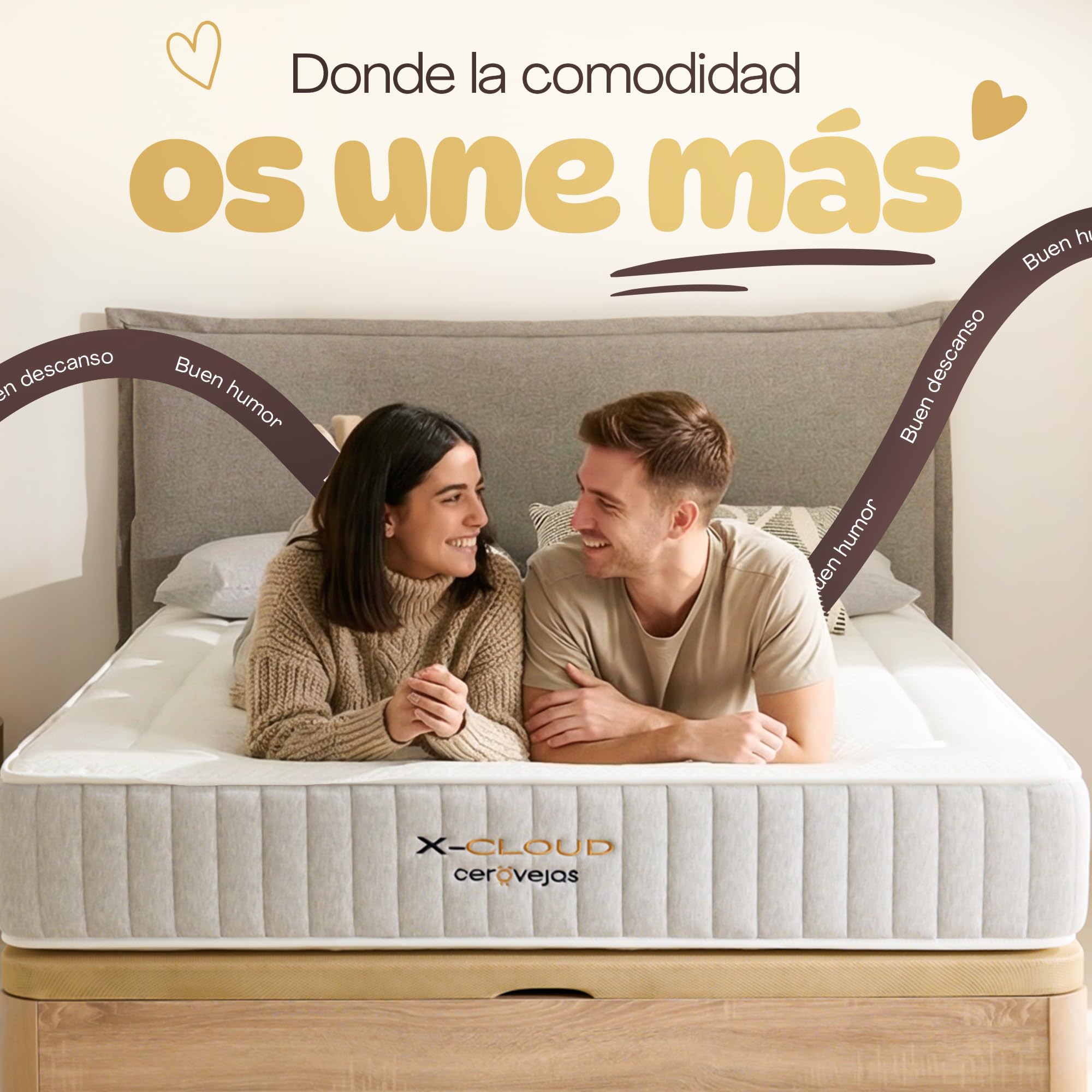 Colchón Viscoelástico Xcloud 135 x 190 - Altura 30 cm | Alta Densidad - Núcleo HR 28kg - Firmeza Media Alta para Aliviar la Presión y Dolores | Oeko-Tex | Fabricado en España