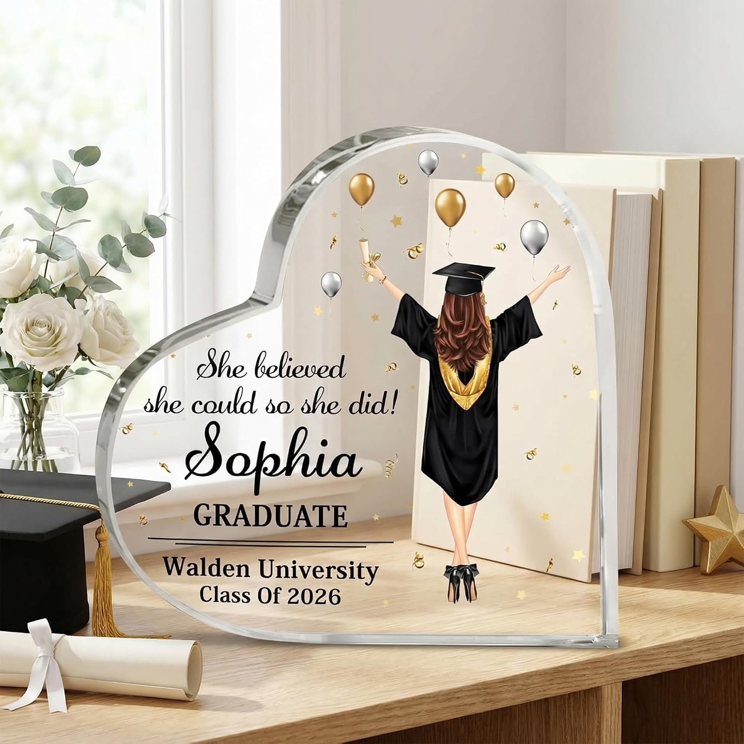 Hyturtle Personalized Class of 2026 Plaque - Inspirational Graduate Gift For Her - Graduation Senior 2026 Gift For Her - Class Of Table Decor - Custom Name Acrylic Plaque Table Decoration