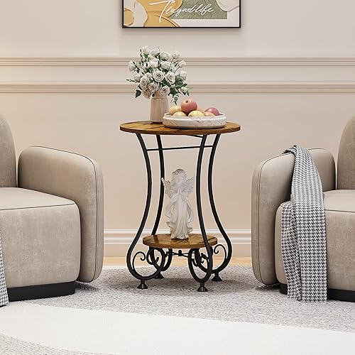 Miniatura 1 de Mesa auxiliar, pequeña mesa auxiliar redonda con estante inferior para espacios pequeños, sofá portátil, mesa de café, mesita de noche con marco de