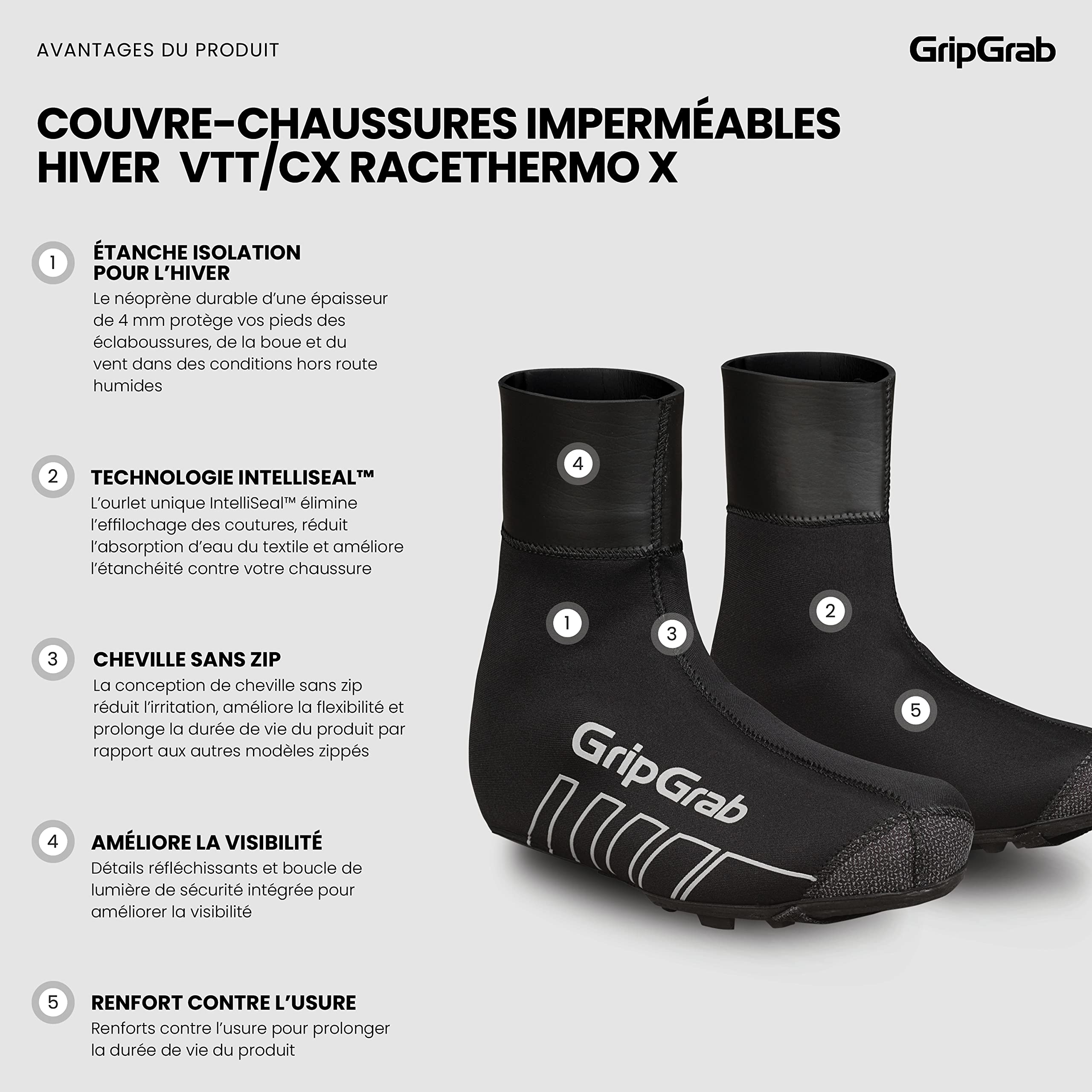 GripGrab Couvre-Chaussures VTT et Gravel Hiver Imperméables RaceThermo X sur-Chaussures Étanches Coupe-Vent Thermiques Cyclisme