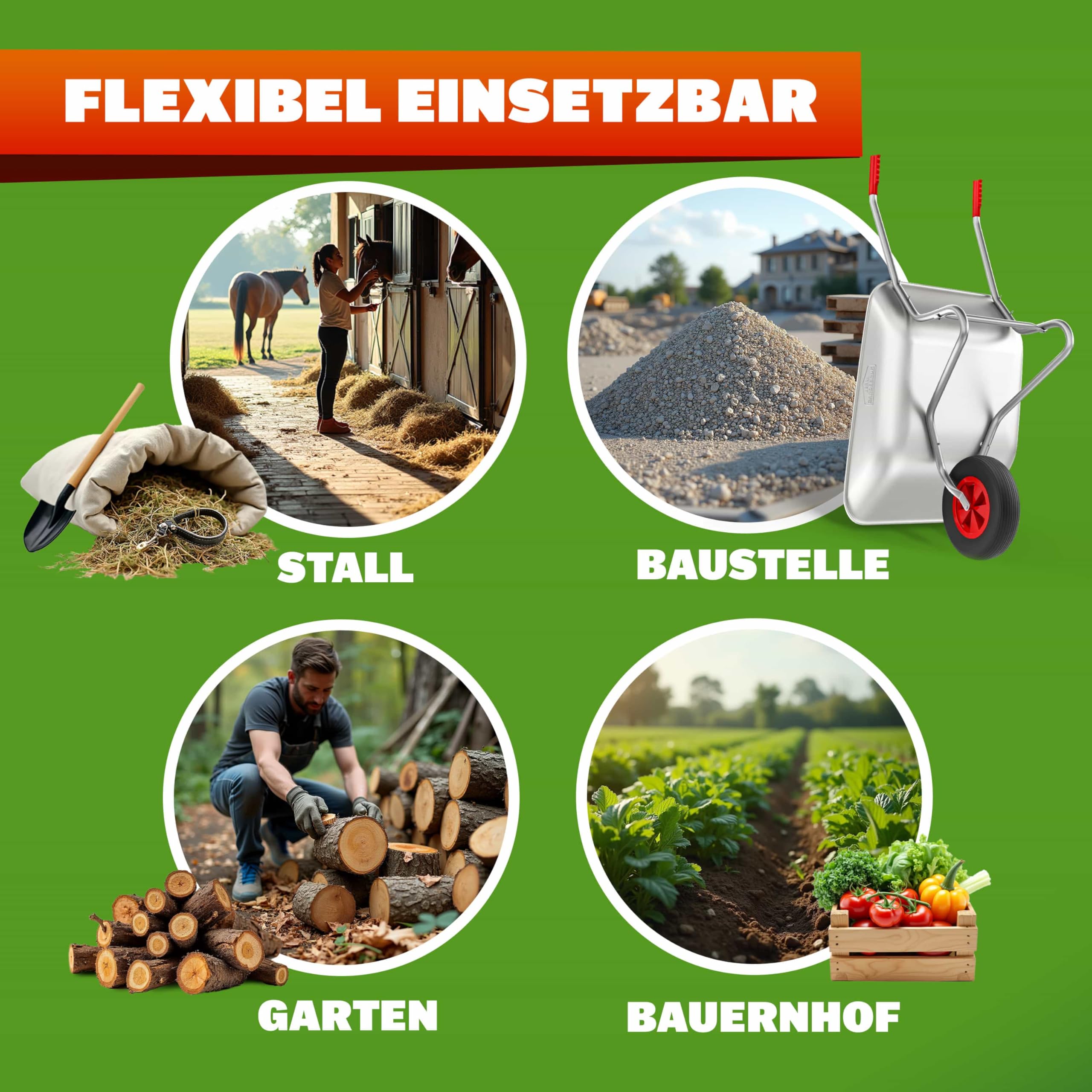 GARDEBRUK® Schubkarre 80 Liter bis 100kg Luftreifen mit Stahlfelge verzinkt Garten Bauschubkarre Gartenschubkarre