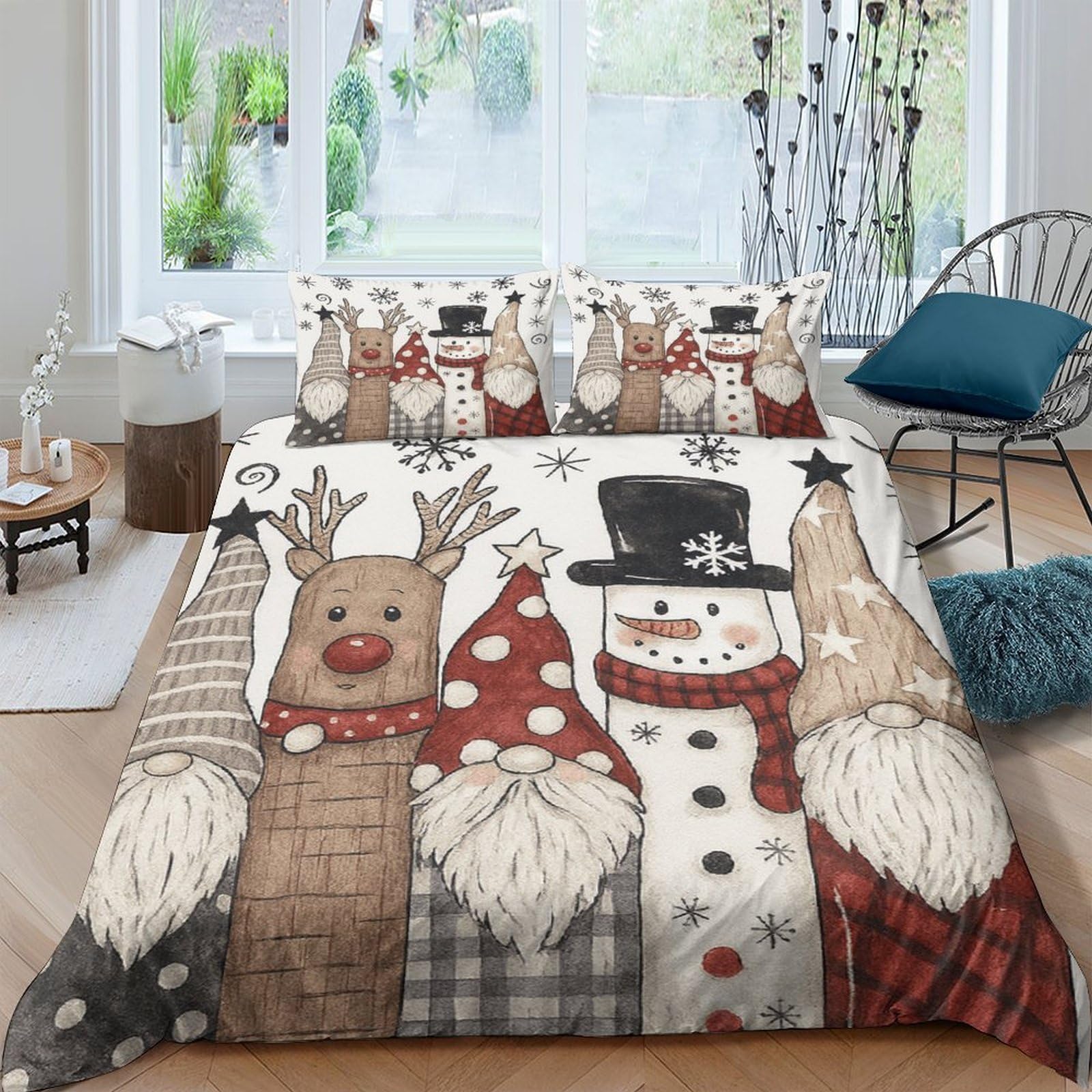 Ctjqhvkz Style-4 3D Printed Christmas Reindeer Fitted Sheet Microfiber Soft Snowman Bed Cover For Bedroom Guest Room Dorm Mattress Protection Decor Single（135X200cm）