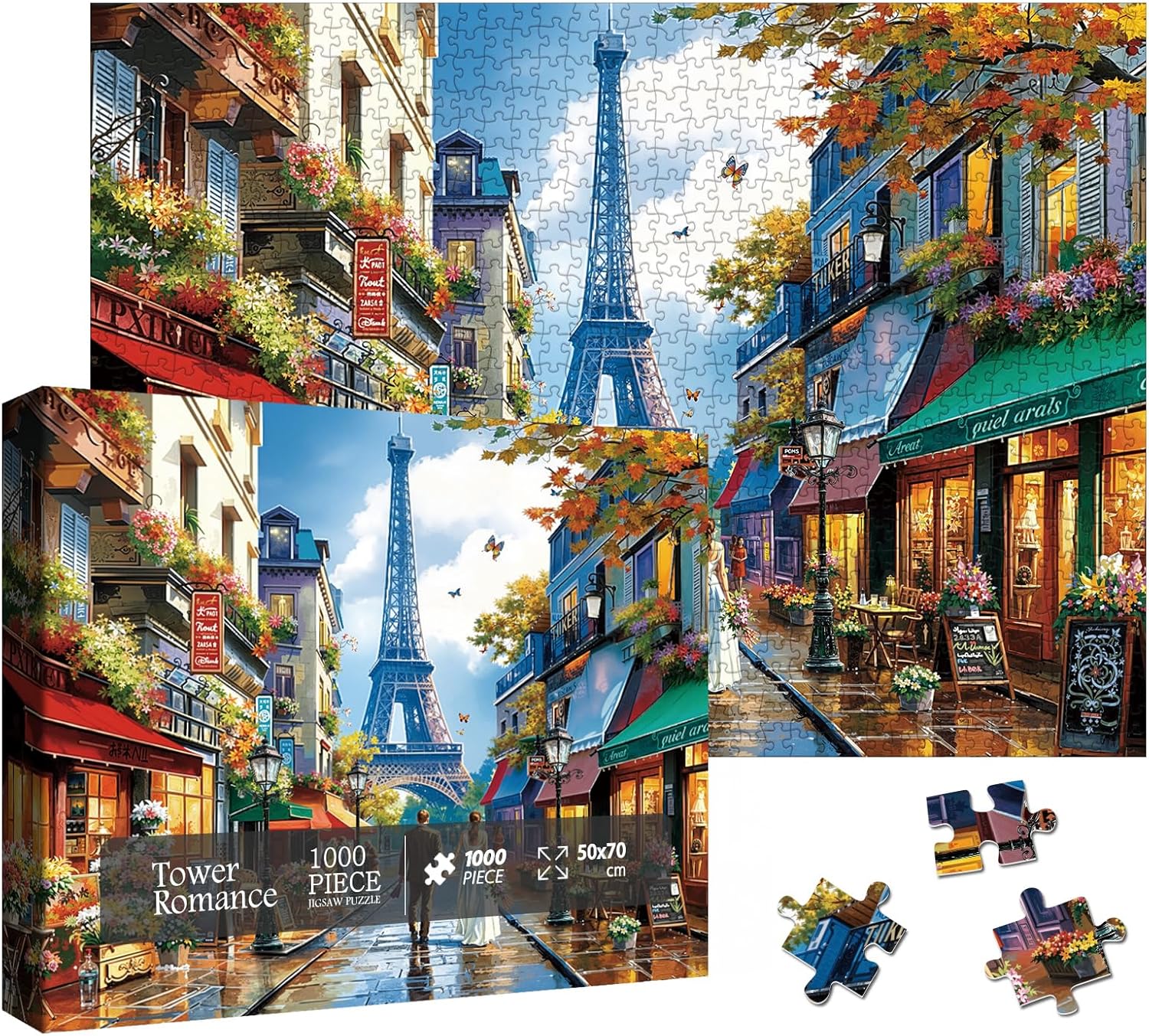 Beautiful Eiffel Tower Landscape Puzzles for Adults 1000 Pieces, Challenging Aesthetic Paris Couples Jigsaw Puzzle, Colorful Difficult Art Puzzles