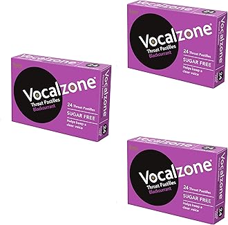 Throat Pastilles Blackcurrant Sugar Free 3 Packs 24- for Sore Throats and Hoarseness When Overusing Your Voice. Produced and Sold in The United Kingdom Since 1912.