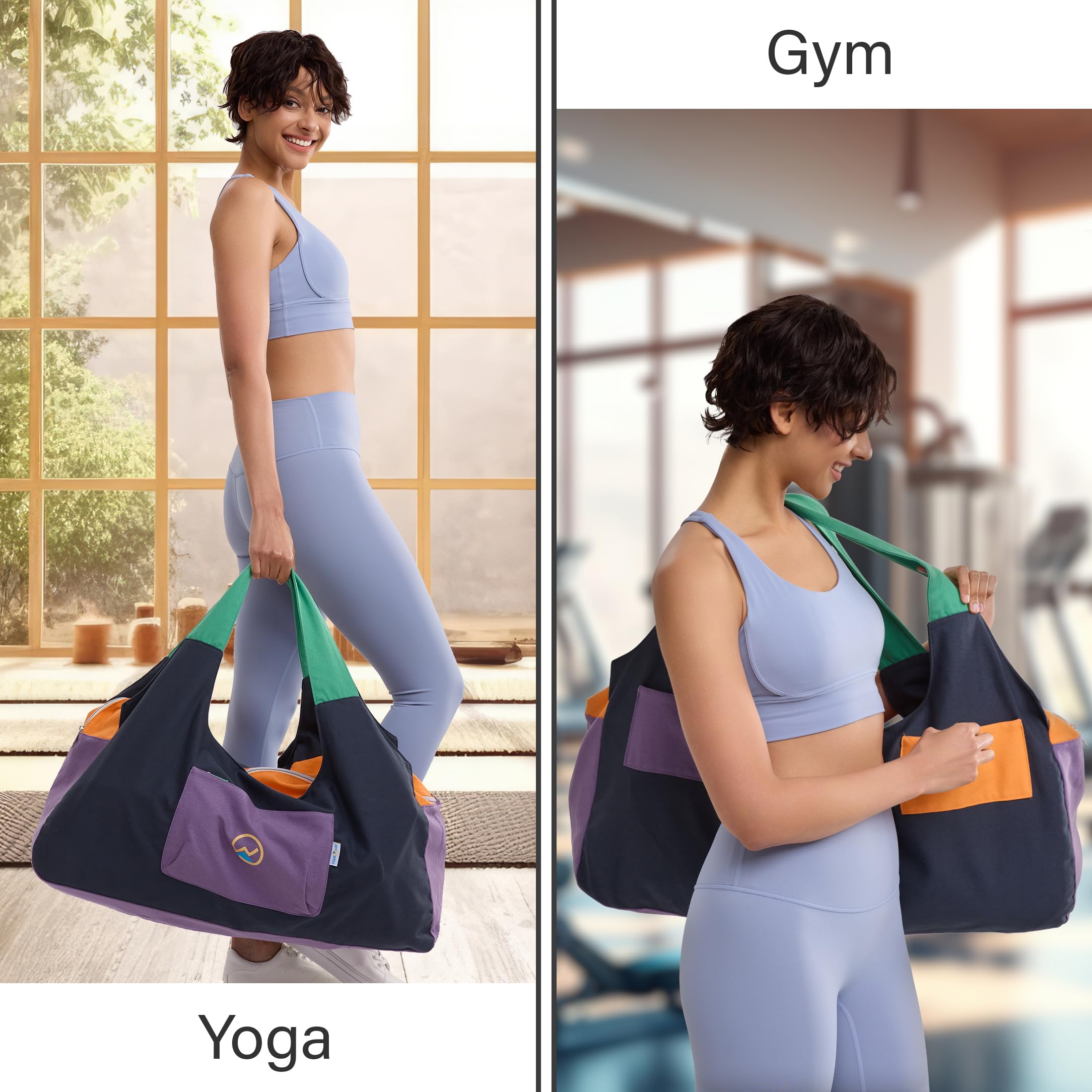 Grand sac de transport en toile épaisse pour tapis de yoga, pilates et accessoires - 4 poches multifonctions