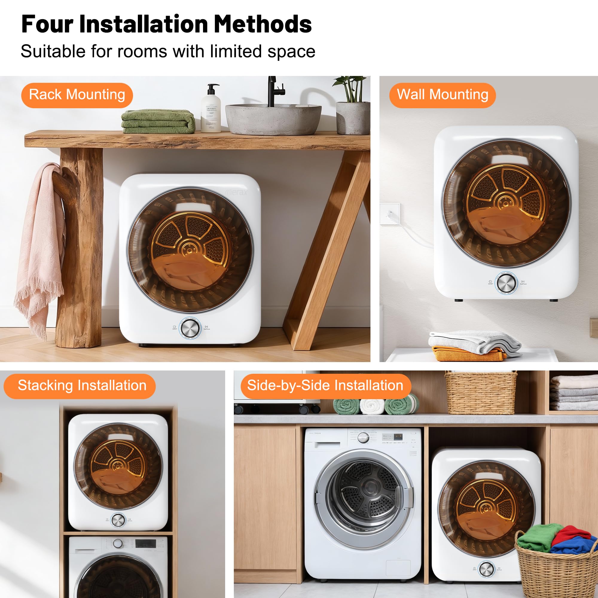 Sèche-Linge À Évacuation 3 Kg Silencieux Compact 8 Programmes Capteur NTC Double Filtration Lavable Installation Murale Pose Libre