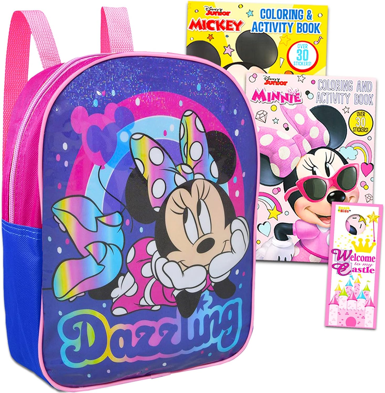  | Minnie Mouse Mini 11 Inch Toddler Preschool Backpack Travel Set Bundle with 2 Coloring Books and 300 Stickers | Kids' Backpacks